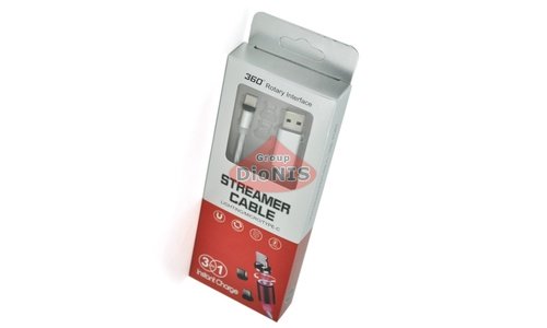 Магнітний USB 2.0/Micro 1m 2А кабель, світиться SILVER, круглий, обертання 360 град (12653) - 1