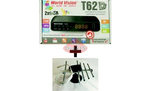 Комплект: ресивер World Vision T62D/Т62Д + Антена T2 кімнатна (Захід) ДМВ, зі шнуром - 1