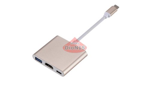 Перехідник Type-C 3.1 (тато) на HDMI/USB 3.0/Type-C (мама) 10cm GOLD 4K/2K 13948 - 2