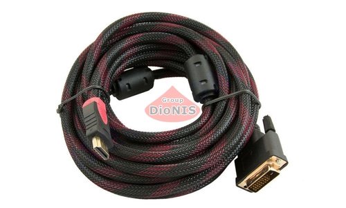 Кабель HDMI тато - DVI тато 1.5 м 24 PIN 24+1 DVI-D обплетення 00809 - 1