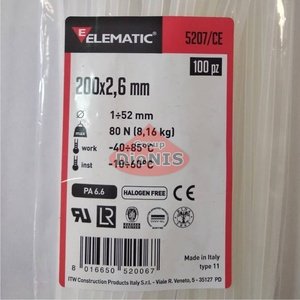 Стяжка прозора 200х2,6 Elematic 5207/CE (упаковка 100 шт)