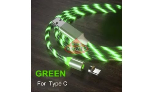 Магнітний USB 2.0/Type-C 1m 2А кабель, світиться GREEN, круглий, обертання 360 град (08749) - 2