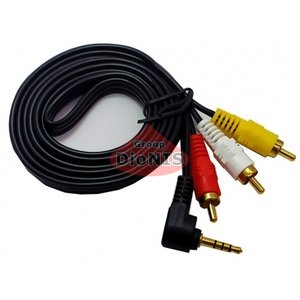 Кабель Mini Jack (мініджек 3.5 КУТОВИЙ) на 3RCA 1.5м 4pin 17 мм (Довгий штекер) Audio-Video