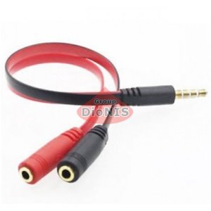 Cпліттер Jack 3.5 тато 4 pin / 2*Jack 3.5 мама 3 pin 0,15 Voltronic Stereo Black/Red 03888 Розгалужувач для навушників і мікрофону