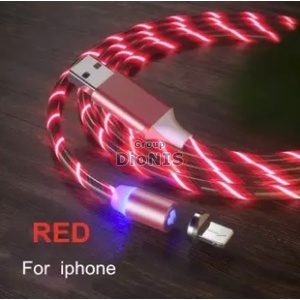 Магнітний USB 2.0/Lighting 1m 2А кабель, світиться RED, круглий, обертання 360 град (12518)