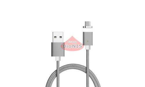 Магнитный USB 2.0/Micro 1m 2А кабель, индикатор заряда, тканевая оплетка, съемник, Gray (15591) - 1