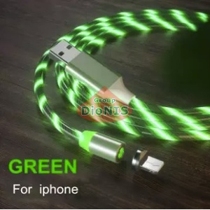 Магнітний USB 2.0/Lighting 1m 2А кабель, світиться GREEN, круглий, обертання 360 град (12517)