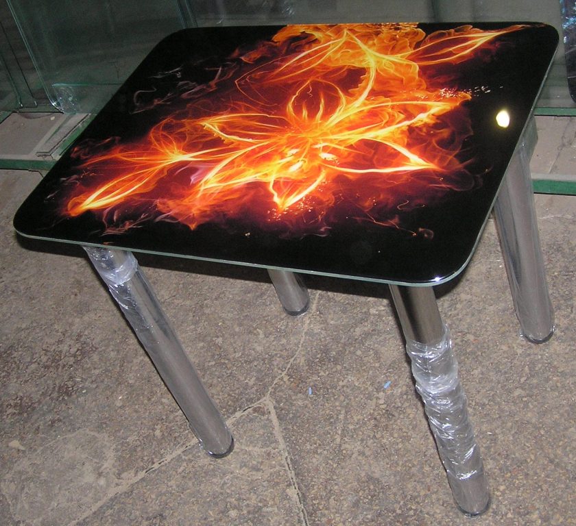 Стіл скляний з фотодруком рис. FireFlower3 Вогненна квітка